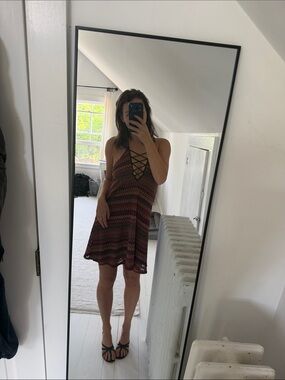 Strappy Red Patterned Summer Dress